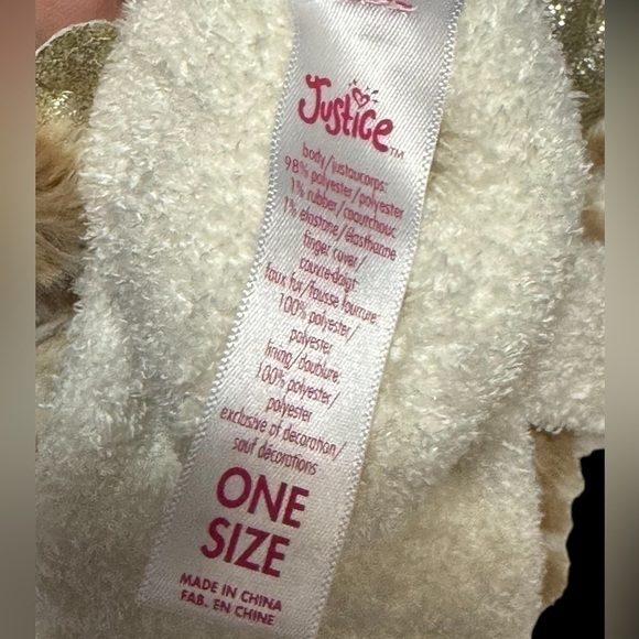 JUSTICE Girl's Deer Earflap Beanie Hat with Matching Gloves Set Cream One Sz EUC - Picture 14 of 15